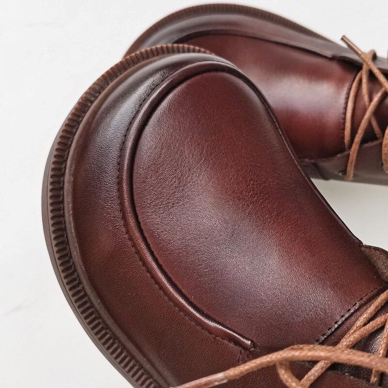 Women's Ankle Boots Oxford Shoes Round toe Lace up Genuine Handmade