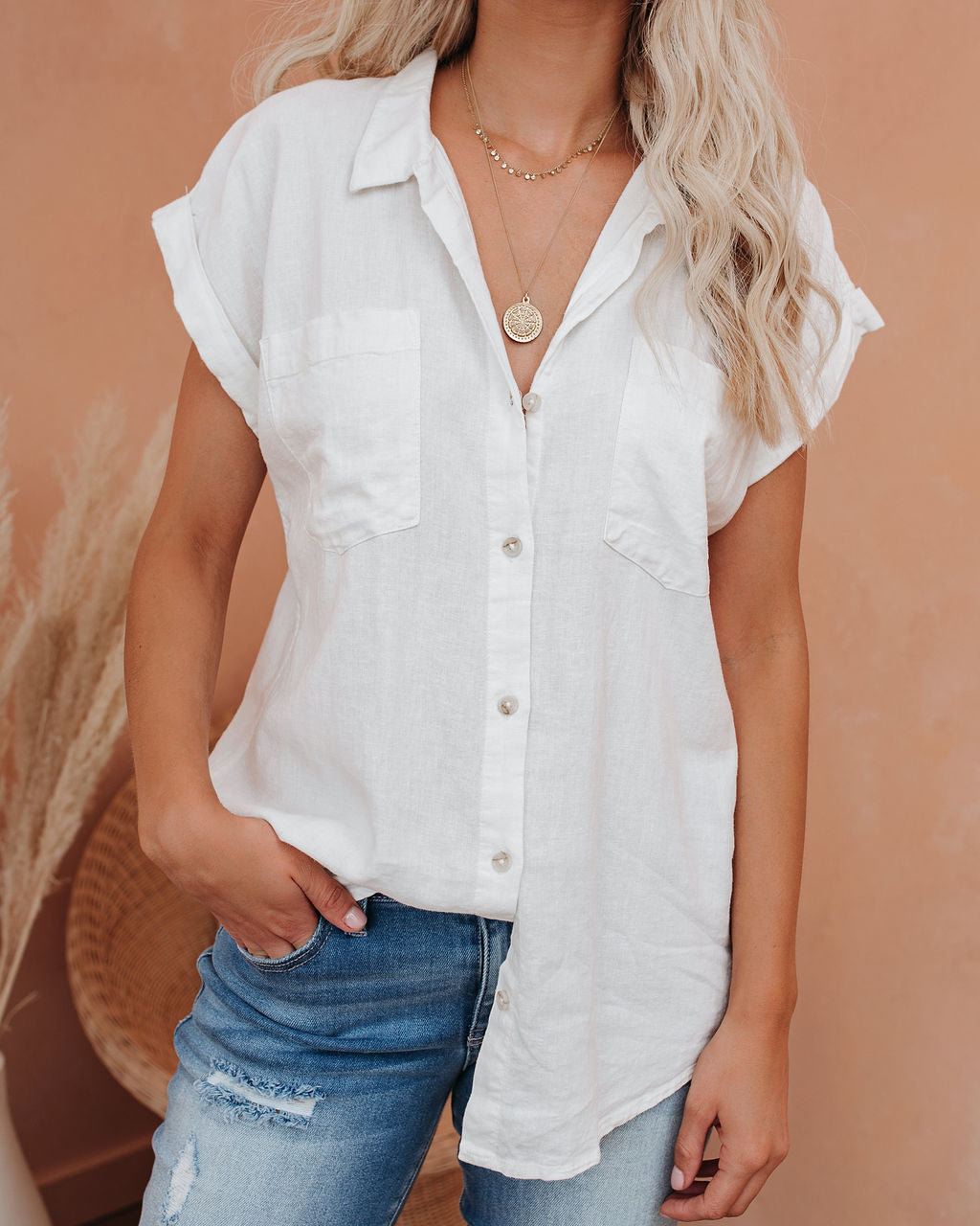 Brielle – Button-Down-Oberteil aus Leinenmischung 