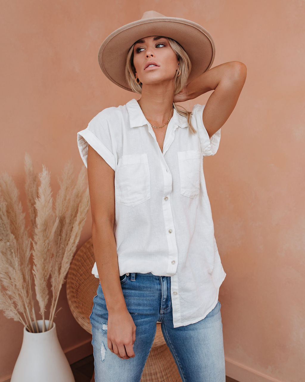 Brielle – Button-Down-Oberteil aus Leinenmischung 