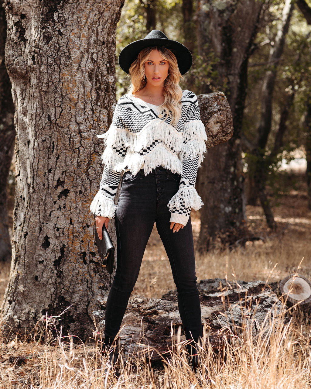 Briggs Checkered Fringe Knit Sweater - FINAL SALE