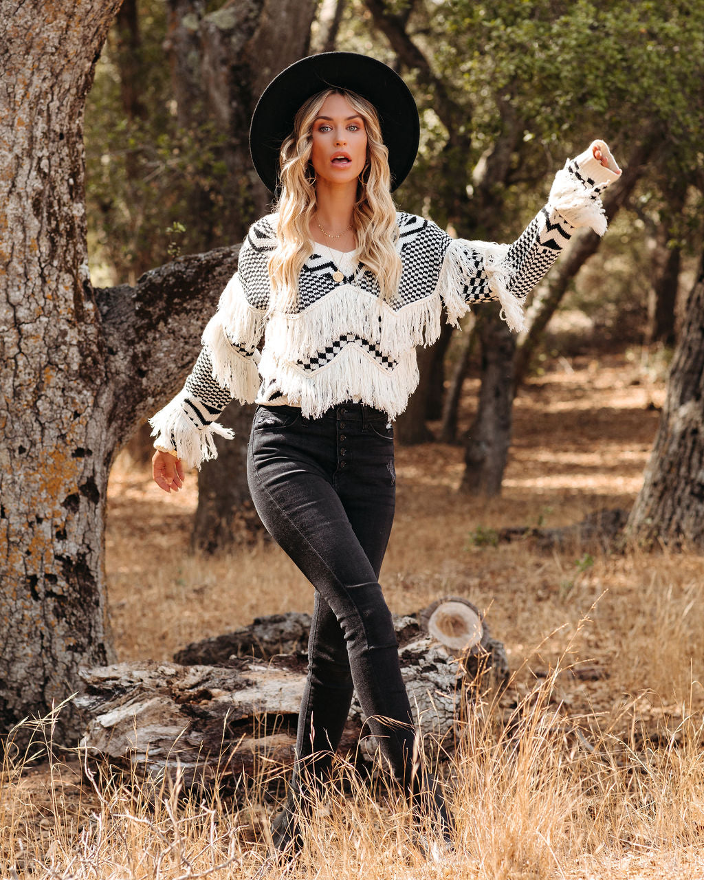 Briggs Checkered Fringe Knit Sweater - FINAL SALE