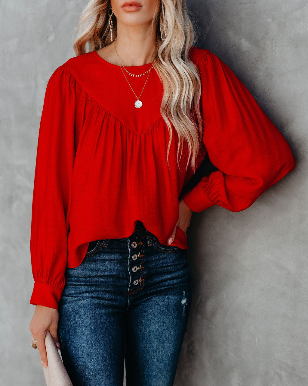 Bright As A Button Blouse - Red - FINAL SALE