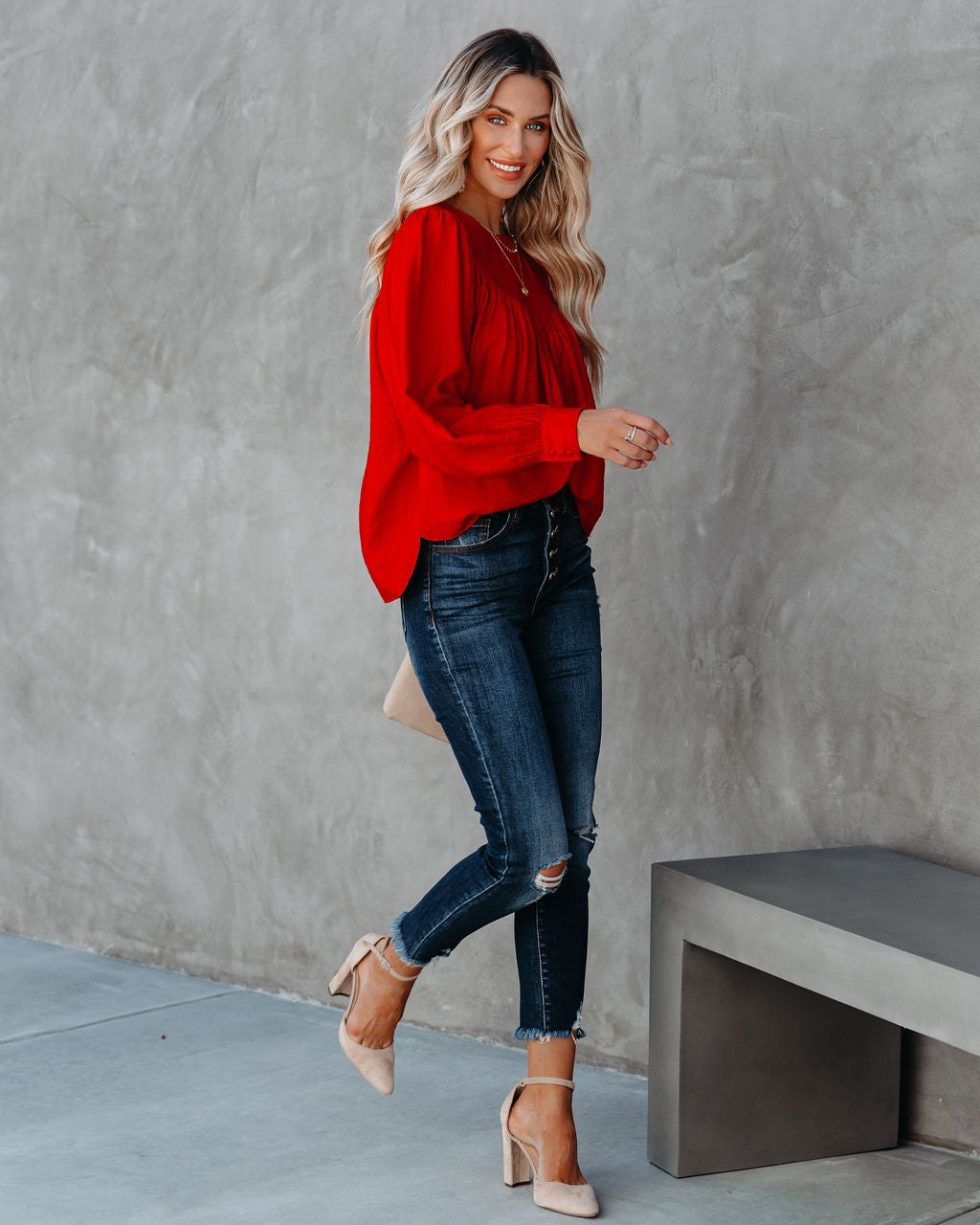 Bright As A Button Blouse - Red - FINAL SALE
