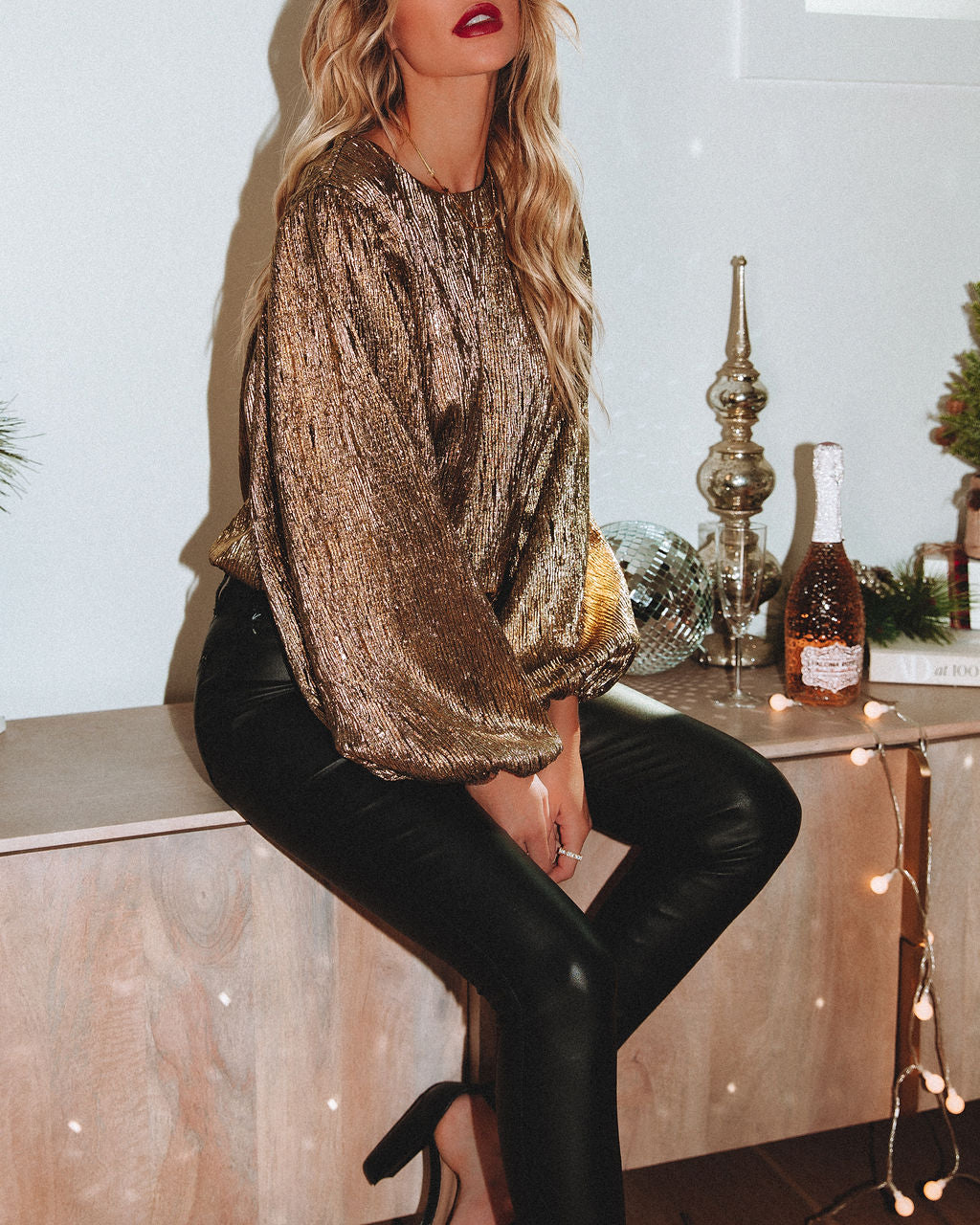 Bright Spark Billowed Crop Blouse - Gold - FINAL SALE