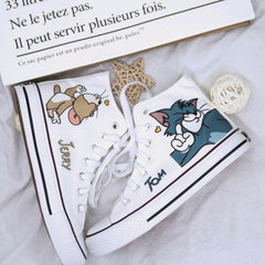 Cartoon süße Katze Maus Druck Canvas Schuhe 
