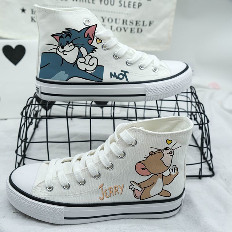 Cartoon süße Katze Maus Druck Canvas Schuhe 