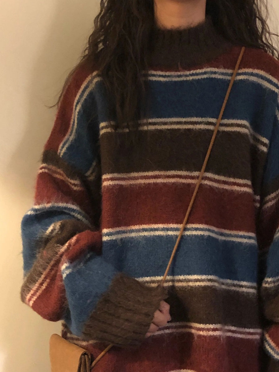 Vintage Striped Crew Neck Pullover Sweater