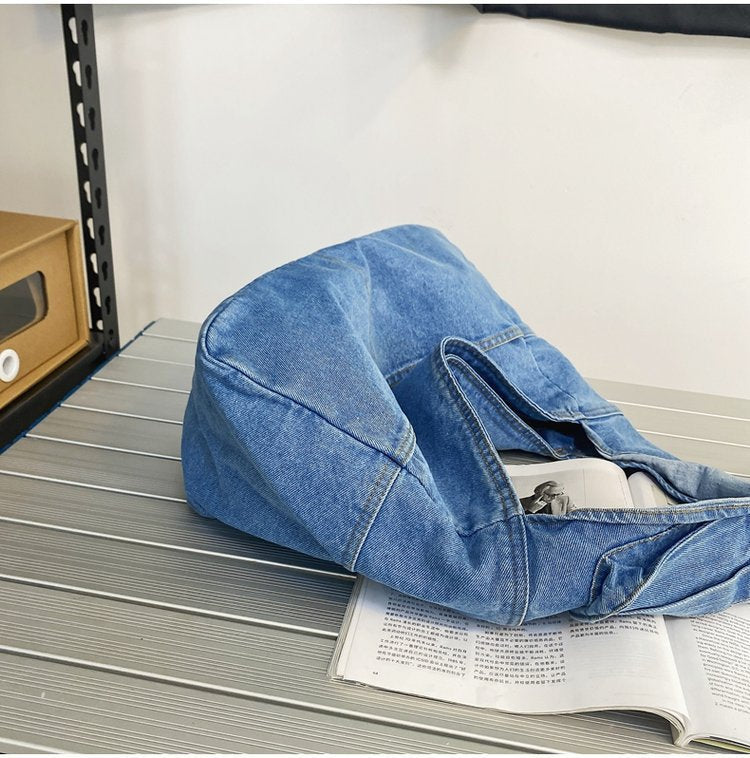 Large Washed Denim Crossbody Bag