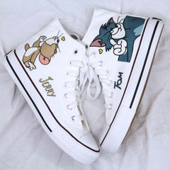 Cartoon süße Katze Maus Druck Canvas Schuhe 