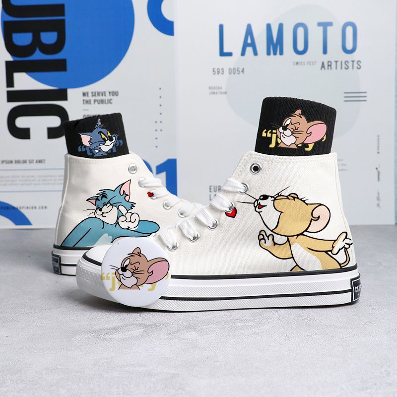Cartoon süße Katze Maus Druck Canvas Schuhe 
