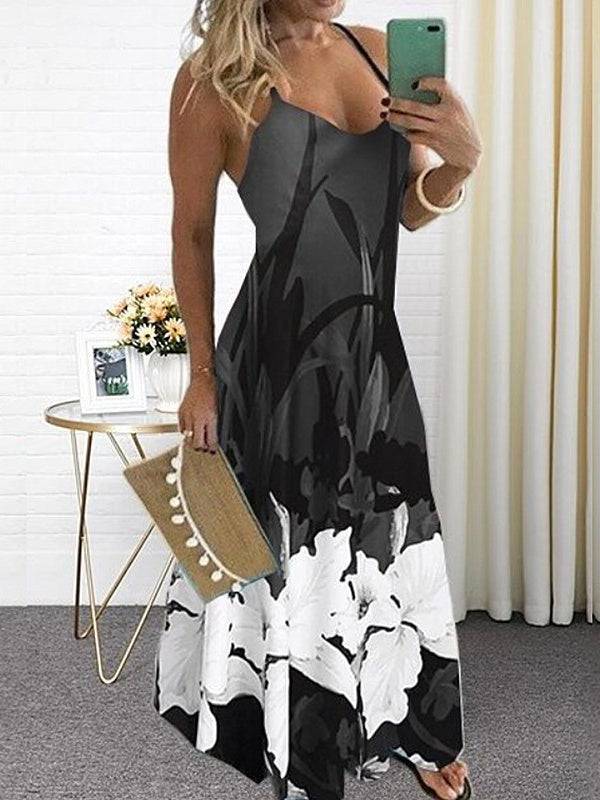 Kleid mit V-Ausschnitt, Blumenmuster und Trägern 