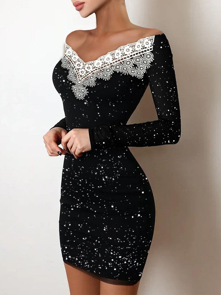 Slim Fit Bronzing Word Shoulder Bag Hip Black Dress