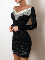 Slim Fit Bronzing Word Shoulder Bag Hip Black Dress