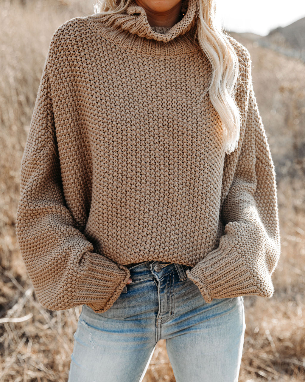 Carried Away Cotton Turtleneck Sweater - Latte