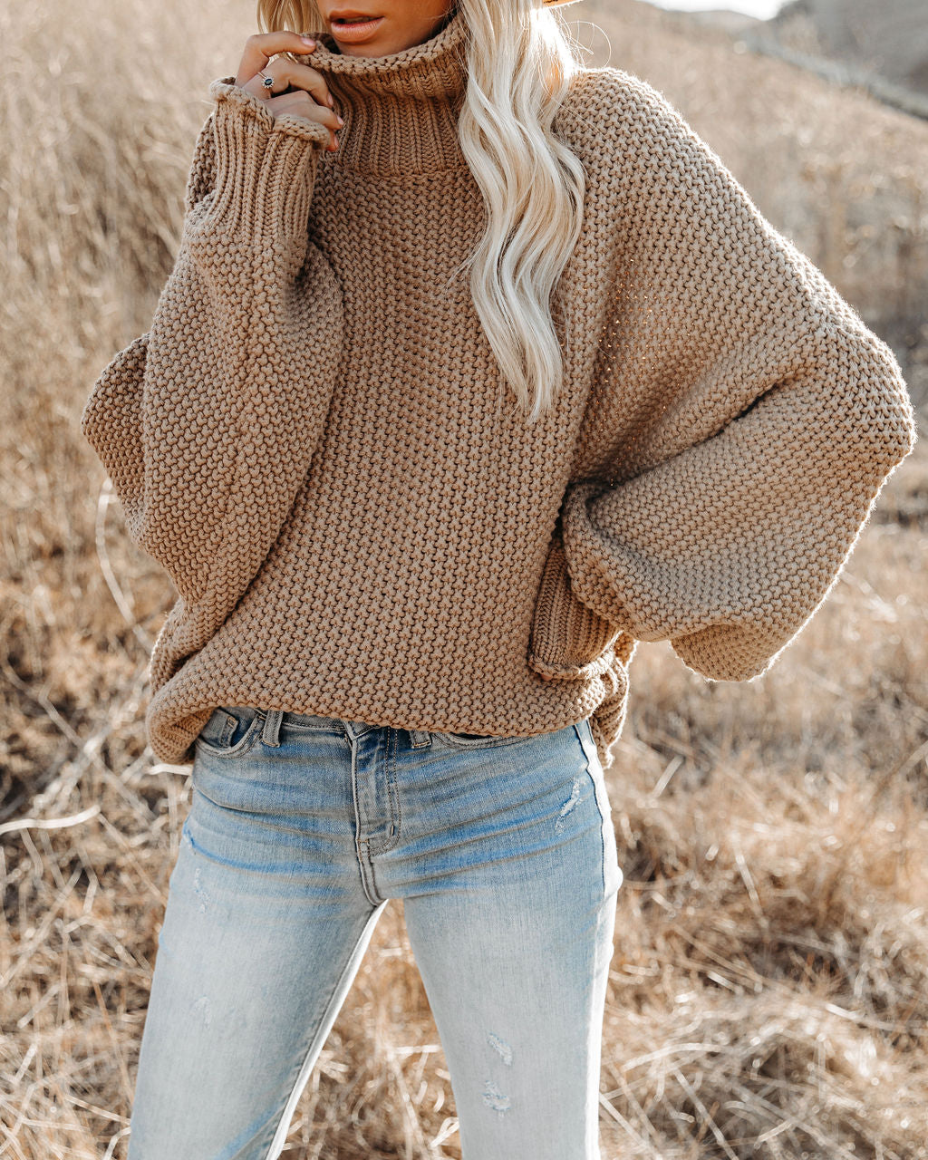 Carried Away Cotton Turtleneck Sweater - Latte