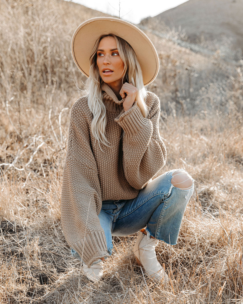 Carried Away Cotton Turtleneck Sweater - Latte