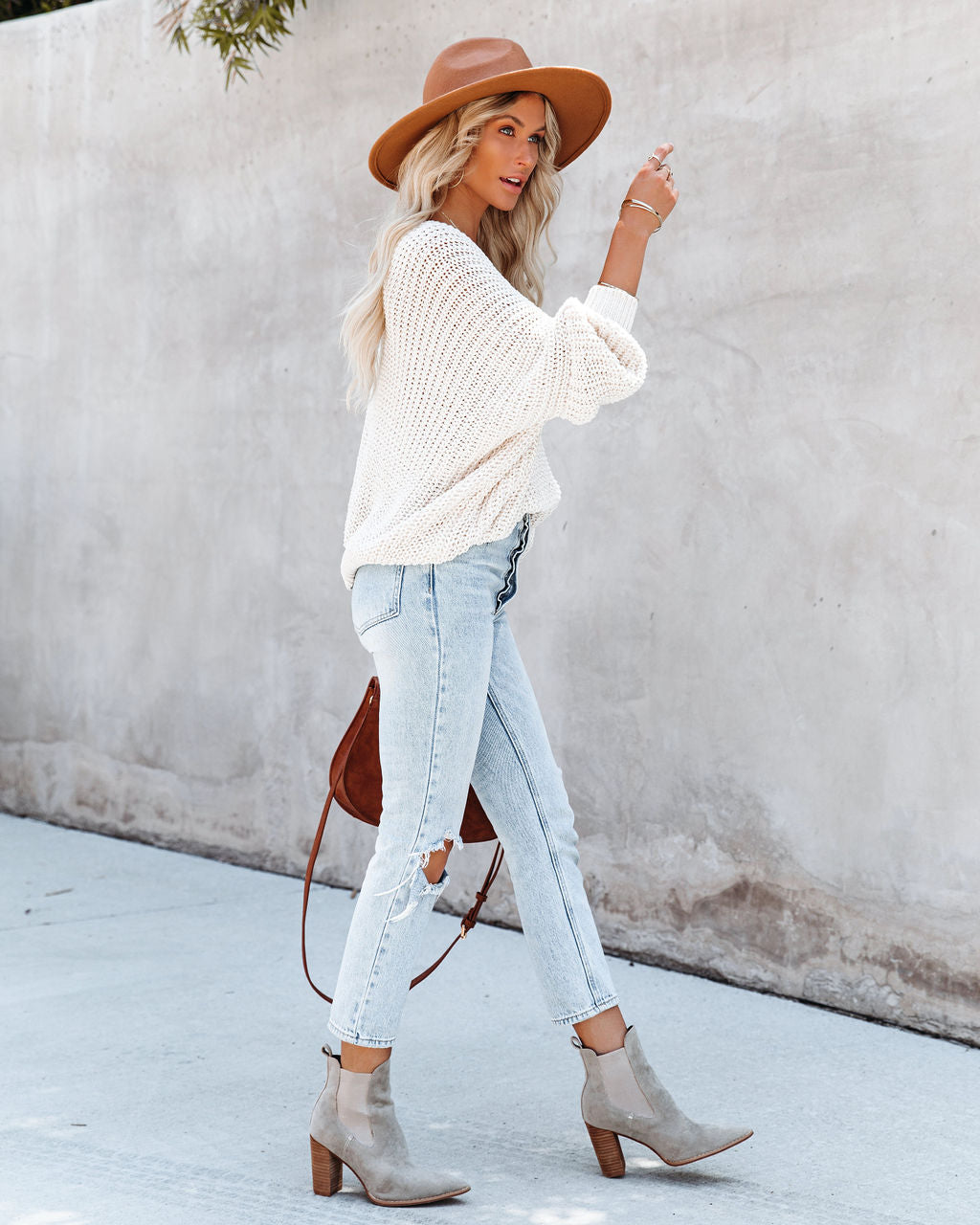 Carry On Knit V-Neck Sweater - Almond - FINAL SALE