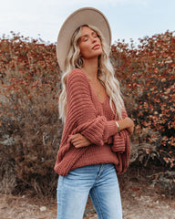Carry On Knit V-Neck Sweater - Dusty Cedar - FINAL SALE