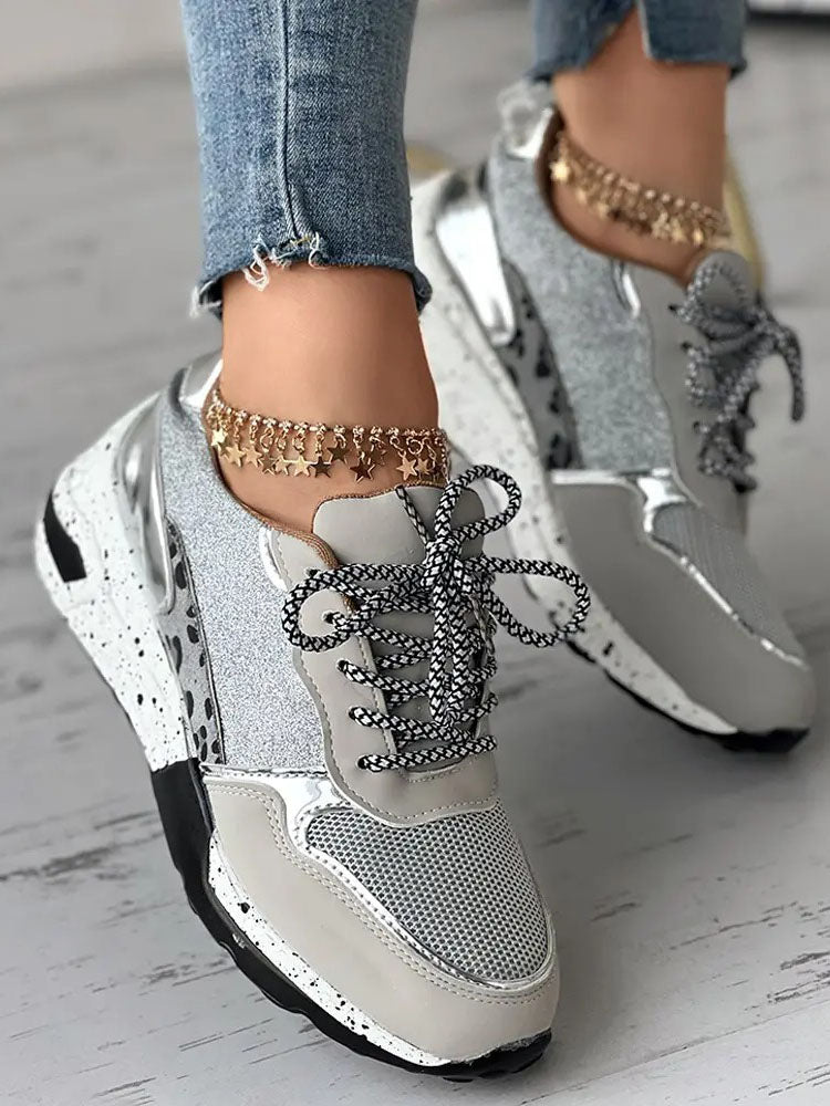 Glitter Leopard Print Casual Sneakers