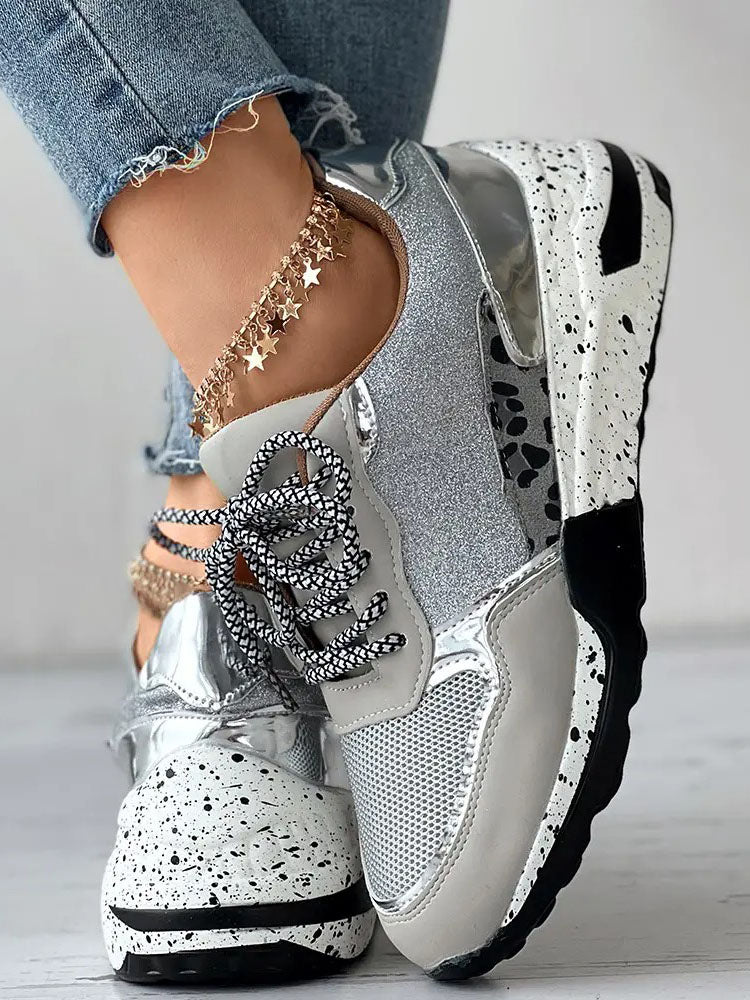 Glitter Leopard Print Casual Sneakers