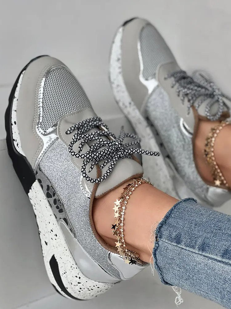 Glitter Leopard Print Casual Sneakers