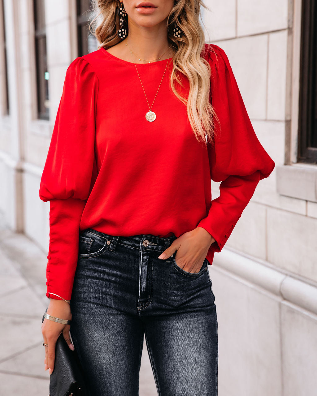 Centerpiece Satin Statement Blouse - Red