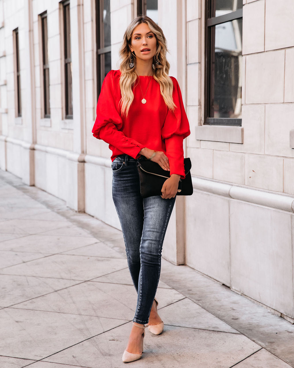Centerpiece Satin Statement Blouse - Red