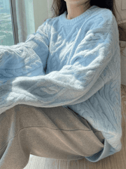 Pullover mit Rundhalsausschnitt und Zopfmuster