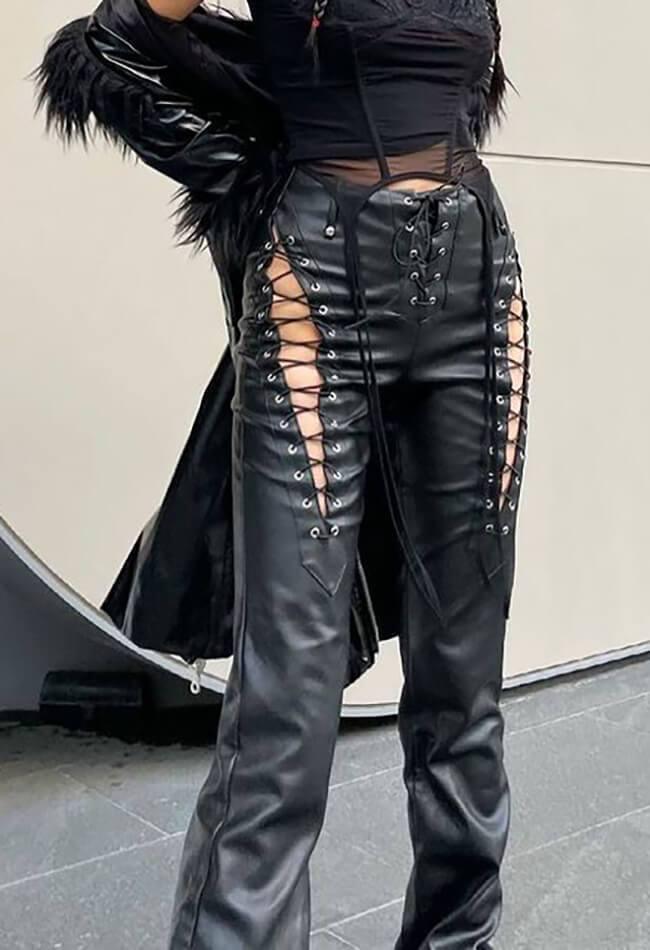 Cut-out Lace Up Pu Pants