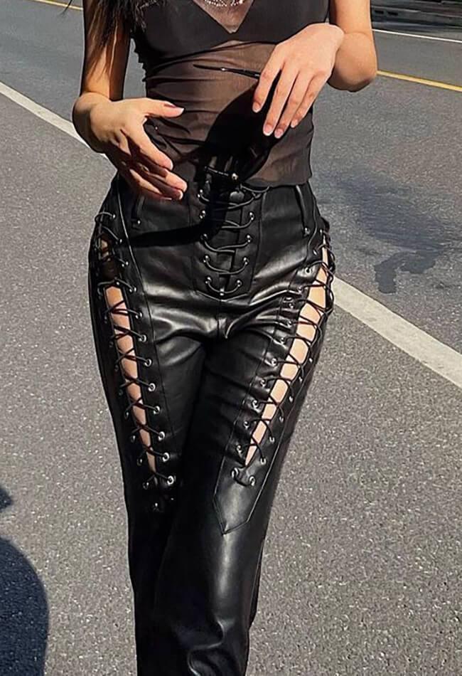 Cut-out Lace Up Pu Pants