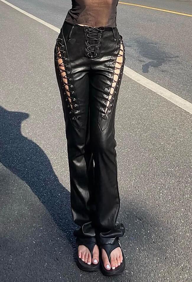 Cut-out Lace Up Pu Pants