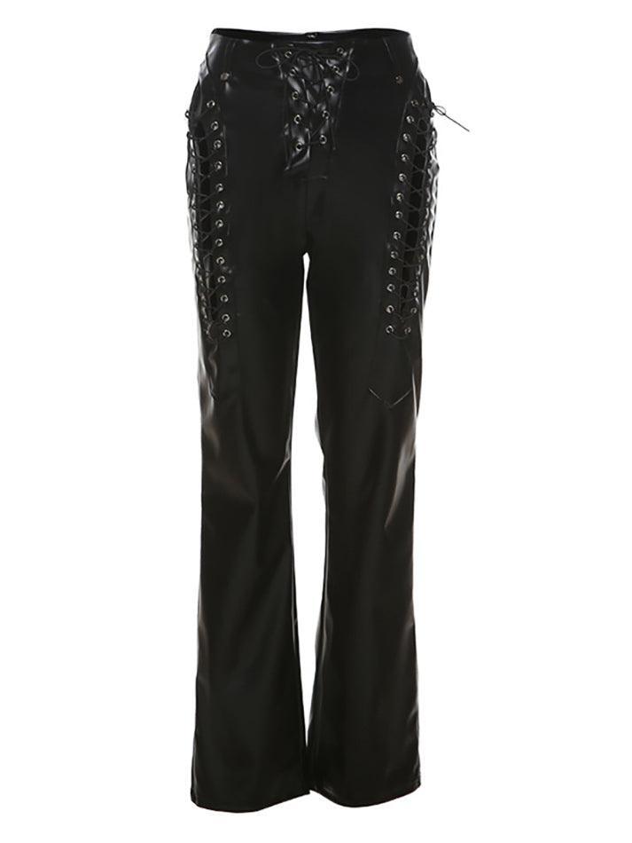 Cut-out Lace Up Pu Pants