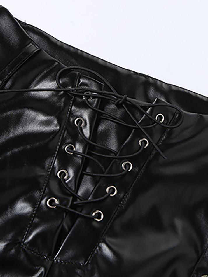 Cut-out Lace Up Pu Pants