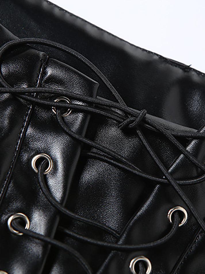 Cut-out Lace Up Pu Pants