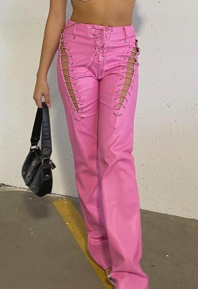 Cut-out Lace Up Pu Pants