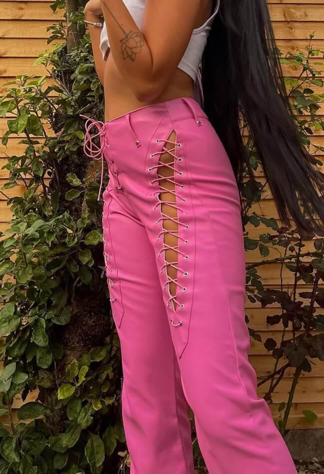 Cut-out Lace Up Pu Pants