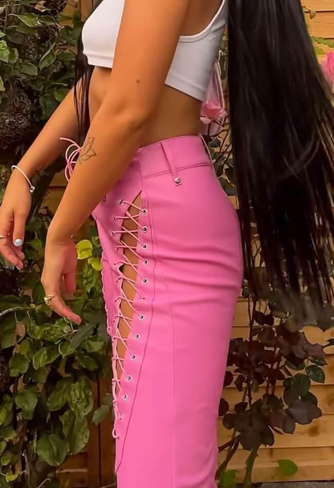Cut-out Lace Up Pu Pants