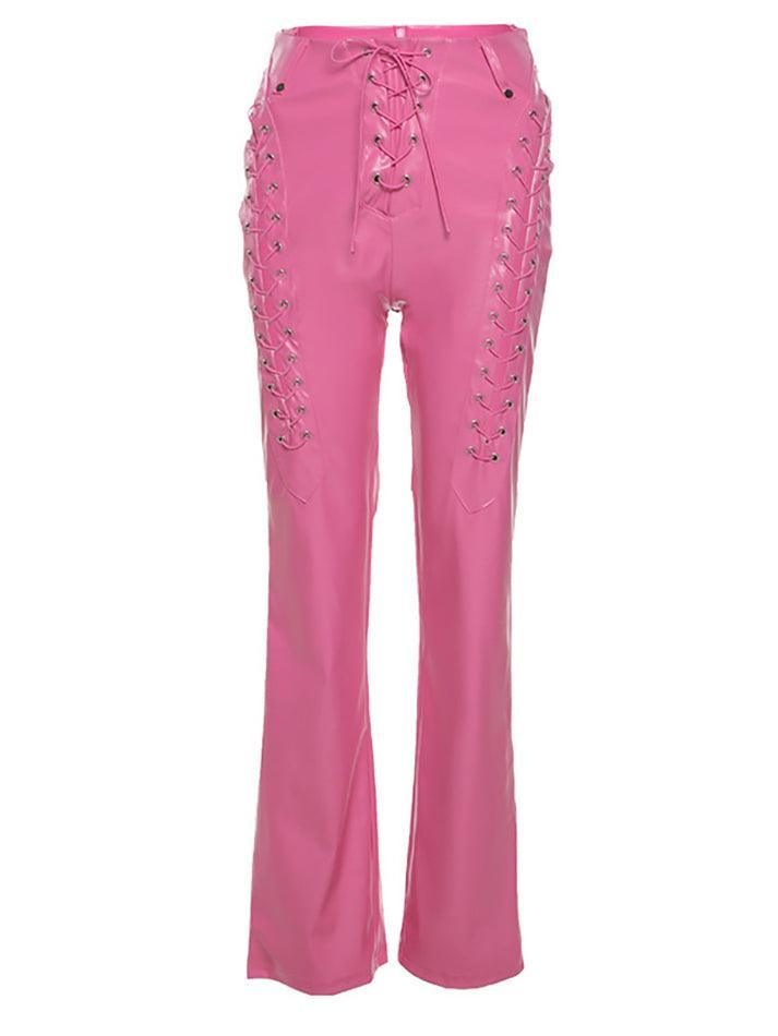 Cut-out Lace Up Pu Pants
