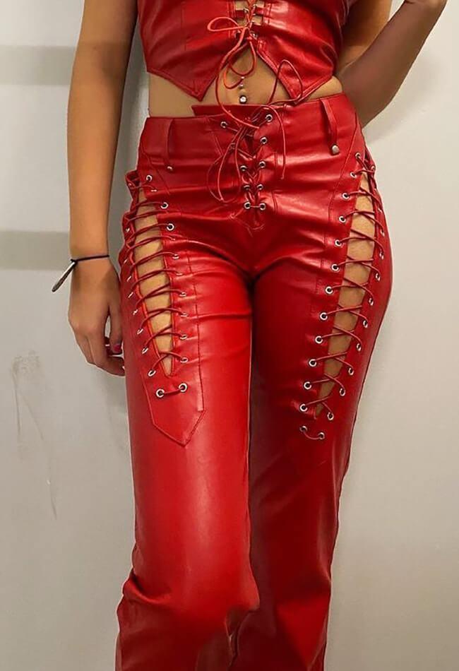 Cut-out Lace Up Pu Pants
