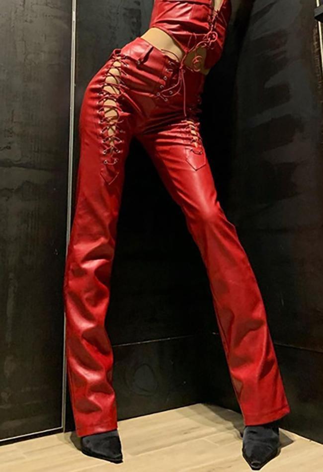 Cut-out Lace Up Pu Pants