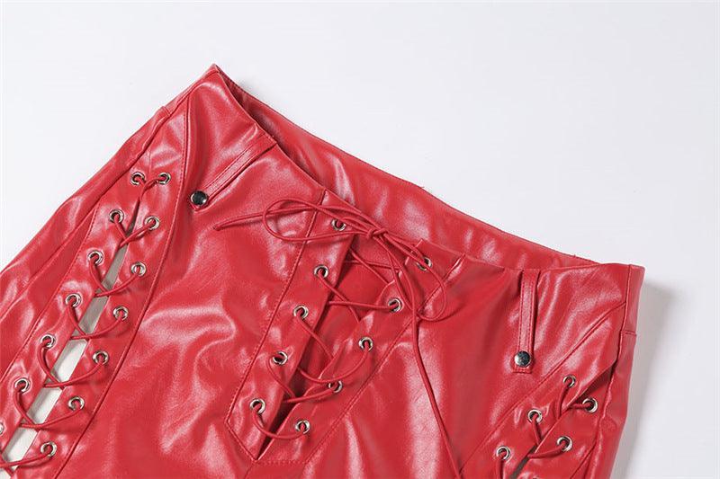 Cut-out Lace Up Pu Pants