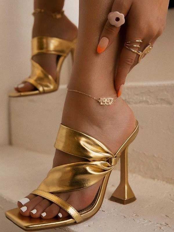 PU-Sandalen mit quadratischer Zehenpartie