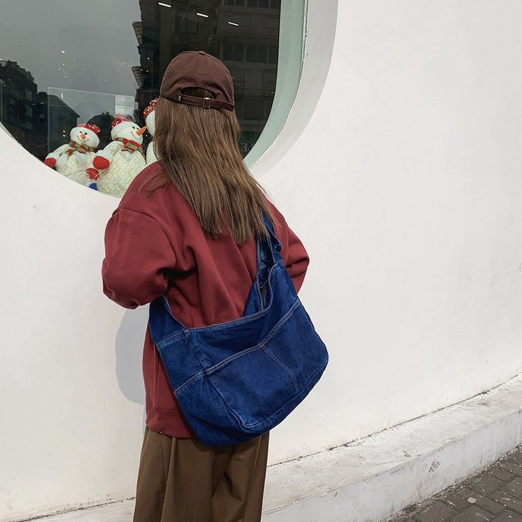 Large Washed Denim Crossbody Bag