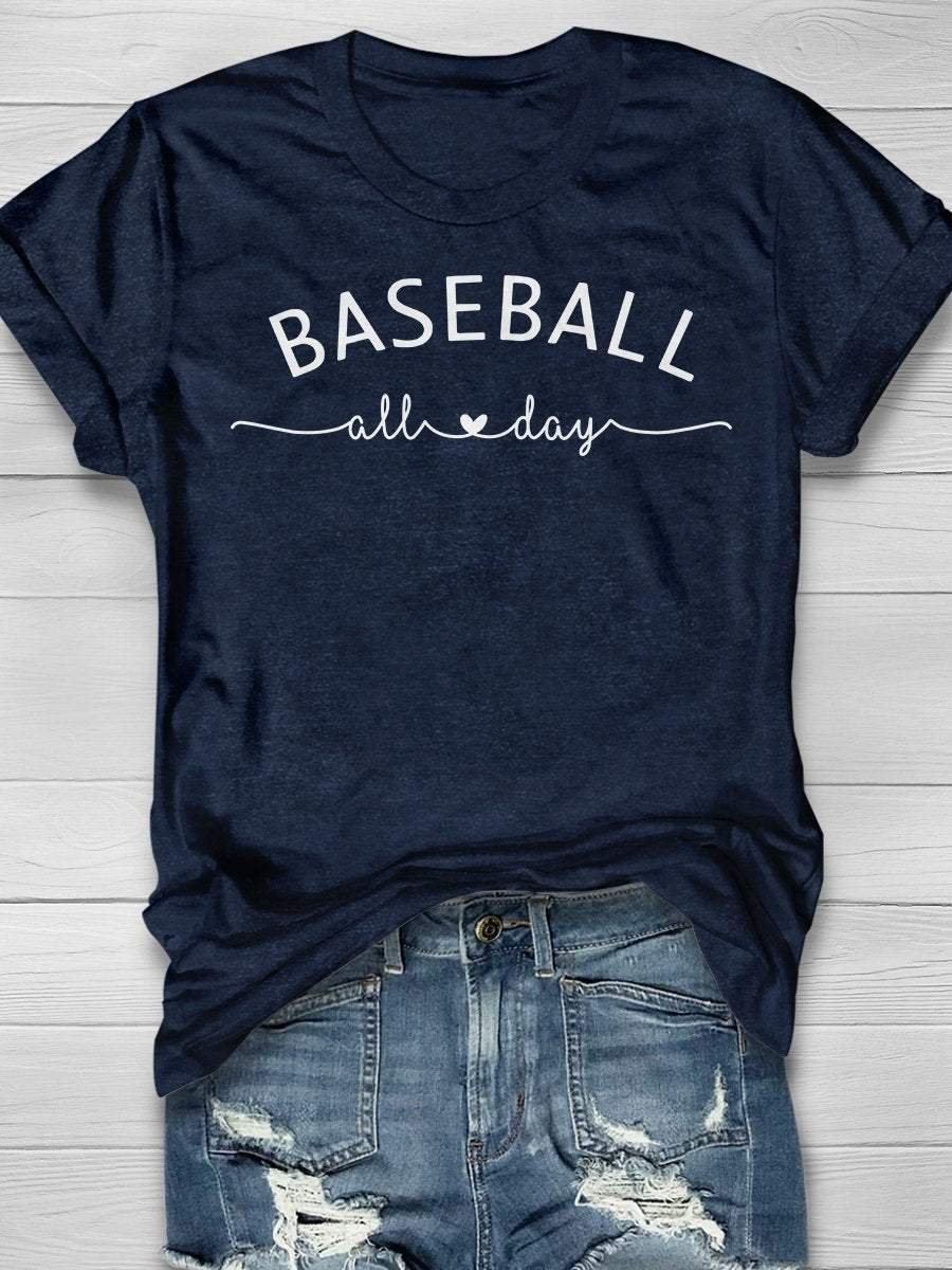 Baseball All Day Print Short Sleeve T-shirt