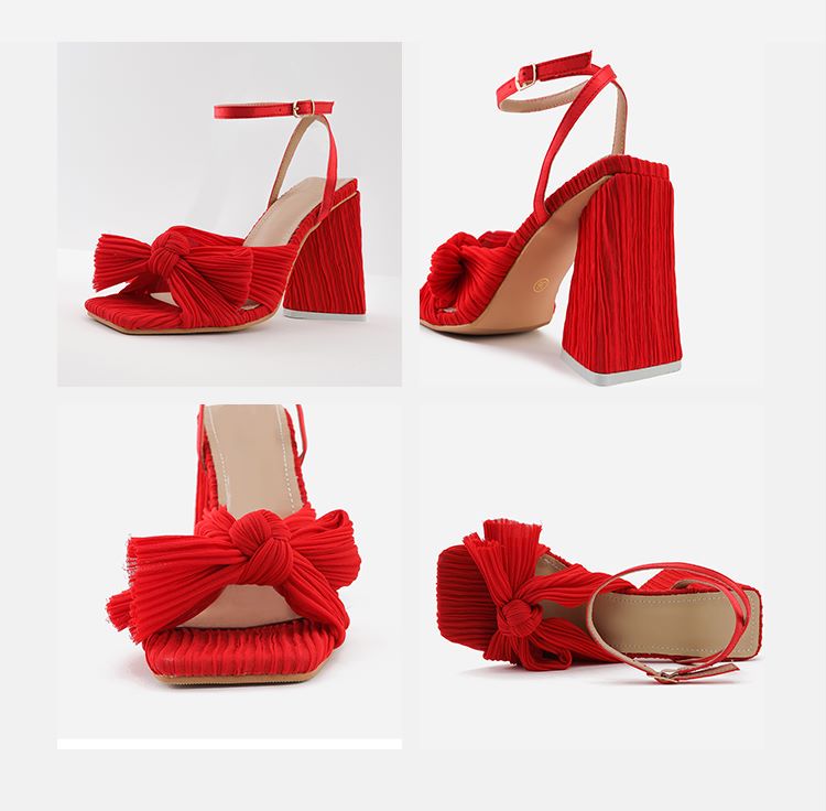 Bow Knot Chunky Heel Sandals