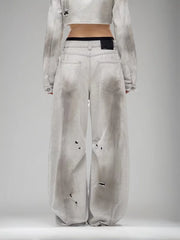 Perforated Straight Tube Loose Vintage Pants
