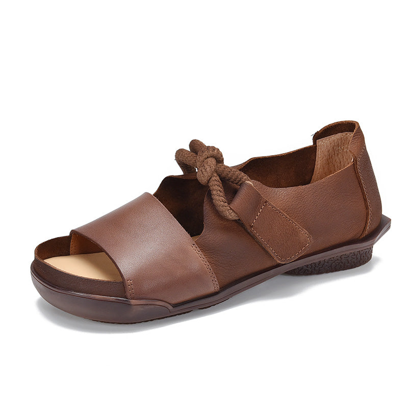 Designer Sommerschuhe Echte Gladiator Sandalen Weicher Strick Retro Klobige Klettschuhe KaffeeNeu/Braun