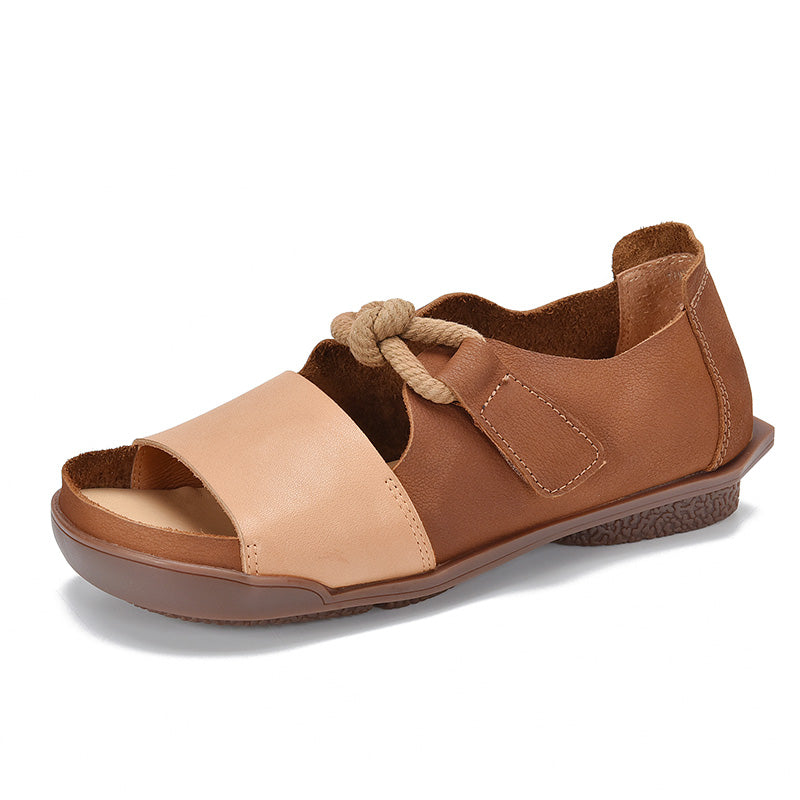 Designer Sommerschuhe Echte Gladiator Sandalen Weicher Strick Retro Klobige Klettschuhe KaffeeNeu/Braun