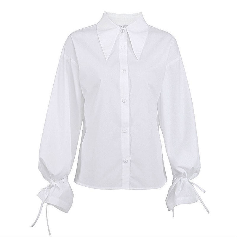 Pointed Collar Bishop Sleeve Blouse - White
