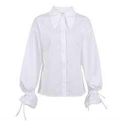 Pointed Collar Bishop Sleeve Blouse - White